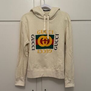 Gucci 100% Authentic Logo Hoodie Cream Sweatshirt